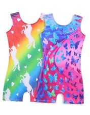 Gymnastics Leotards for Girls 2-3T 2pcs Rainbow Unicorn Blue Pink Butterfly