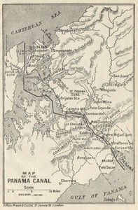 PANAMA CANAL. Vintage map. Railway. Shows canal zone. Caribbean 1931 old
