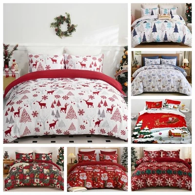 Merry Christmas Doona Duvet Quilt Cover Set Queen King Size Bed Gift Pillowcases - image 1 of 4