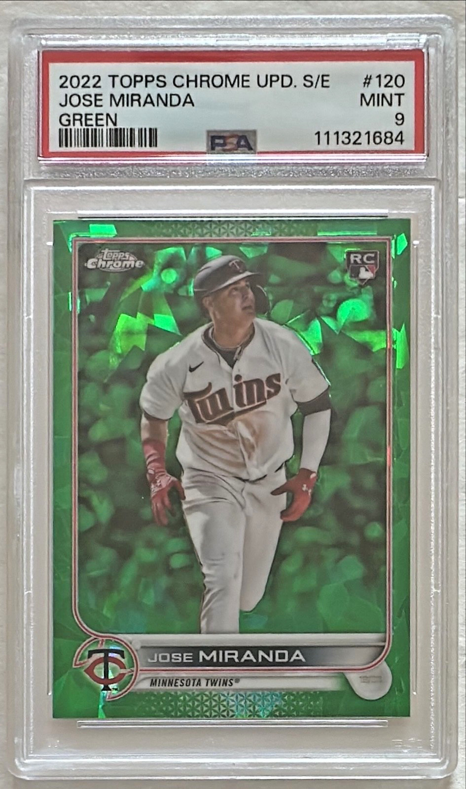 2022 Topps Chrome Update Sapphire Jose Miranda Green RC 15/75 PSA 9 Twins #120