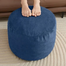 Round Stuffed Pouf Ottoman Chair with Foot Rest Navy Blue Poof Poofy Ottoman