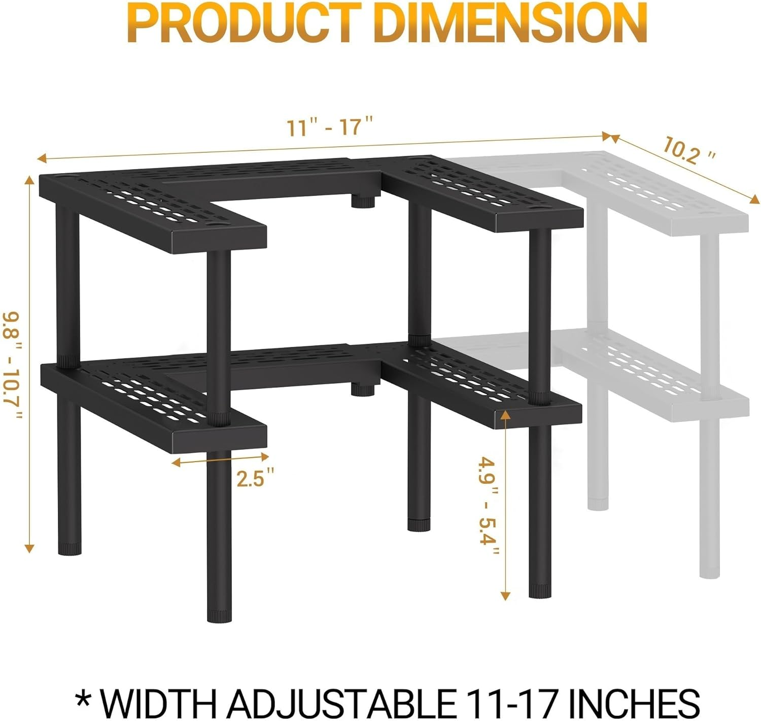 2-Tier Expandable Metal Spice Rack Organizer for Cabinet Storage