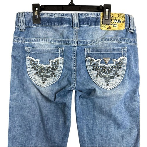 Vintage Guess Jeans Low Rise Flare Embellished y2k USA Stretch Daredevil Gr. 27 - Bild 4 von 9