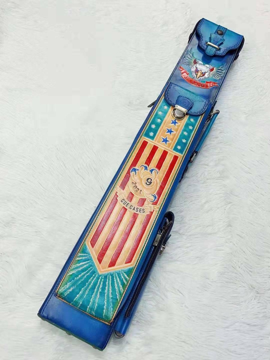 J. FLOWERS LTD CUE CASE 2x5/3x4 GENUINE LEATHER BLUE | eBay
