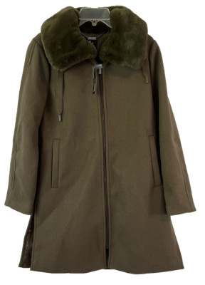 Isaac Mizrahi Faux Wool Coat w/Faux Fur Collar Sz S Brown A389441