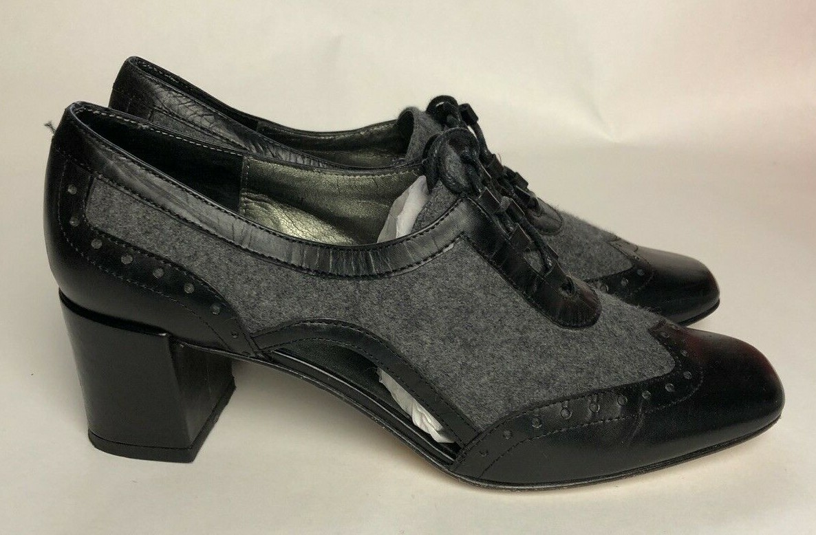 SAOLA Scarpe Vaneli 6 5M Oxford décolleté lana suola pelle nero tagliato cravatta laterale tacco 2"