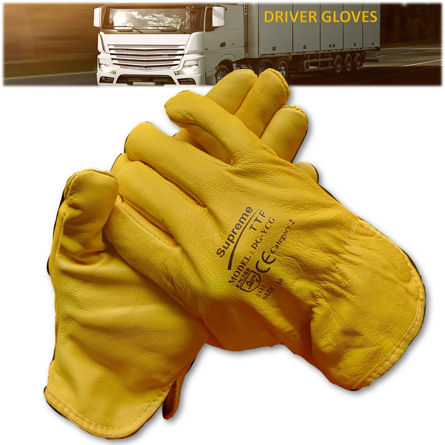 Gants de travail de conducteur en cuir jaune premium doublés de polaire camion gant de conduite
