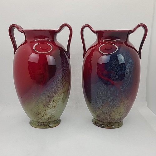 Paar Royal Doulton Flambe gesungene Vase mit zwei Griffen signiert Charles Noke FM Fred Moore - Bild 4 von 14