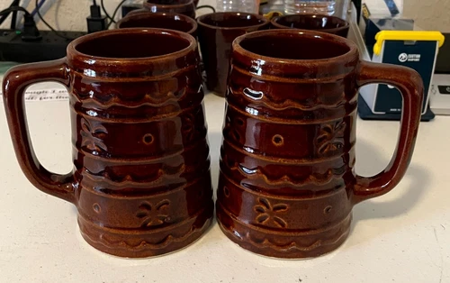 Vintage Marcrest Daisey Dot Brown Stoneware 16 oz. Beer Stein Mugs Set of 2