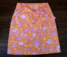 Lilly Pulitzer 2 Wrap Around Skirt Octopus Fish Flamingo Frog Orange Pink