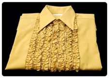 Vintage Career Club Belgrave Square Ruffle Tuxedo Shirt. Mustard Yellow. Awesome