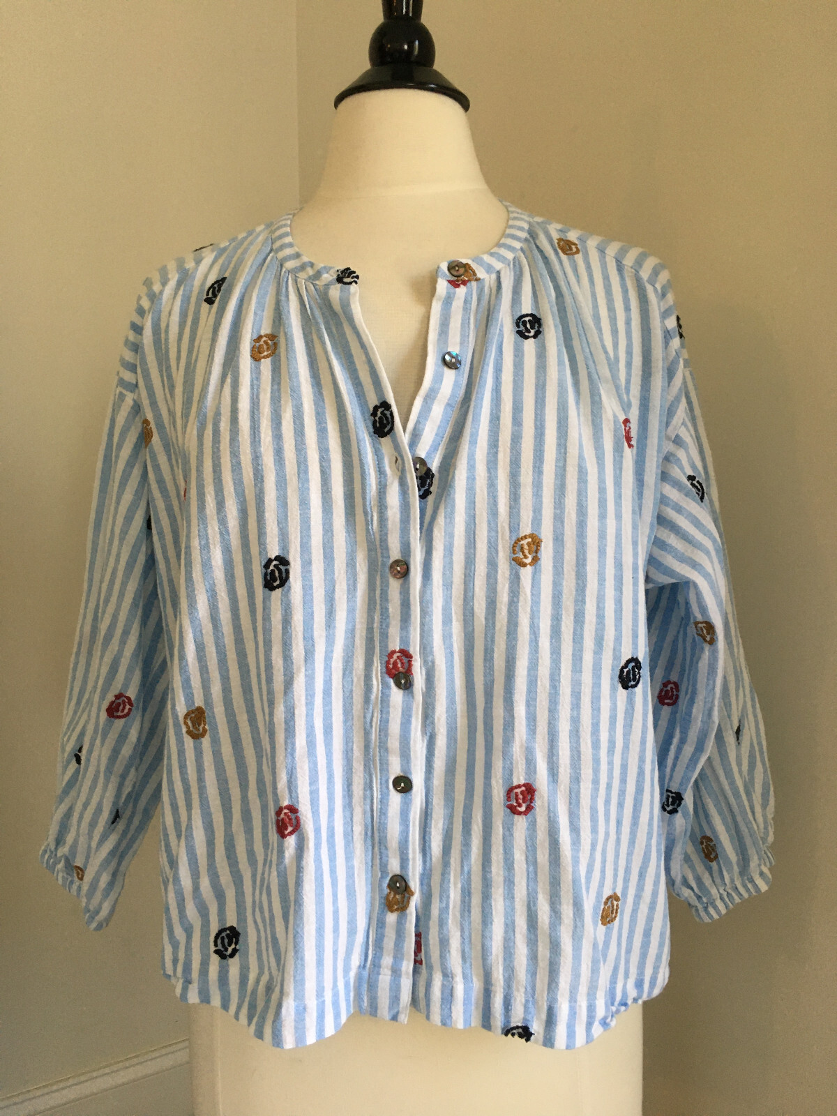 Anthropologie akemi + kin top Button down shirt striped embroidered XS ...