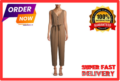 Time and Tru Women's Sleeveless Linen Jumpsuit with Tie Belt SIZE L      --A35--