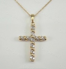 1.20Ct Round Cut VVS1/D Diamond Cross Pendant 14K Yellow Gold Finish Free Chain
