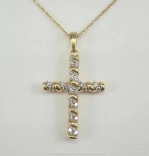 1.20Ct Round Cut VVS1/D Diamond Cross Pendant 14K Yellow Gold Finish Free Chain