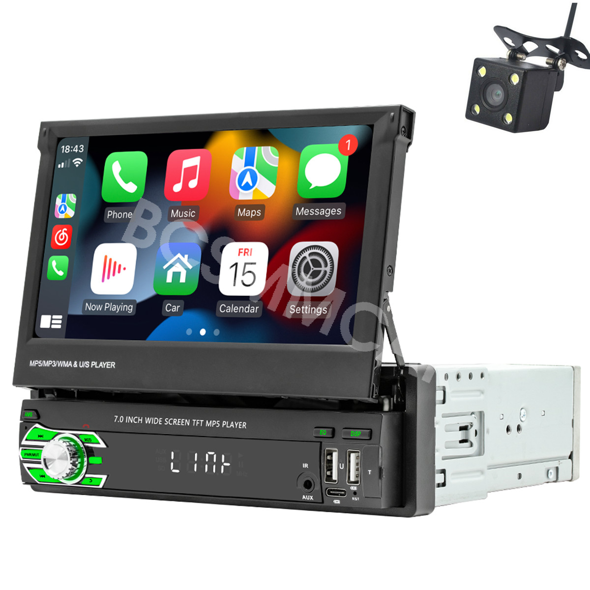 Retractable Screen Car Stereo MP5 Player with BT AUX Mirror Link & Free Camera