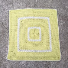 Knit crochet aphgan Blanket Yellow White Baby Blanket Throw 31 in x 30 in