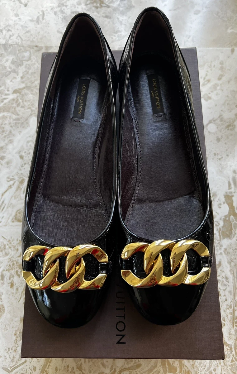 LOUIS VUITTON VERNIS EMBOSS LEATHER AMARANTE RED BALLET SHOES GOLD