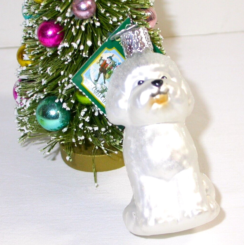 Cute Glass BICHON FRISE White DOG Christmas Tree ORNAMENT with Tags OWC 2009