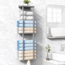 Towel Rack Storage for Bathroom, Wall Mounted Vertical Rolled Towel Organizer Ho