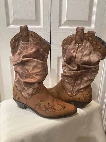 BOHO GRUNGE STIVALI WESTERN DIESEL VINTAGE MUCCA RAGAZZO PELLE TELA TAGLIA 8 - Foto 11 di 24