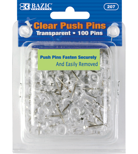 100 pins/pack in Transparent Clear Push Pins Bazic #207 - Imagen 1 de 1