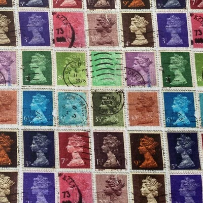 CRAFTS LONDON QUEEN STAMPS UNION JACK 100% COTTON FABRIC Full Meter 👉SALE