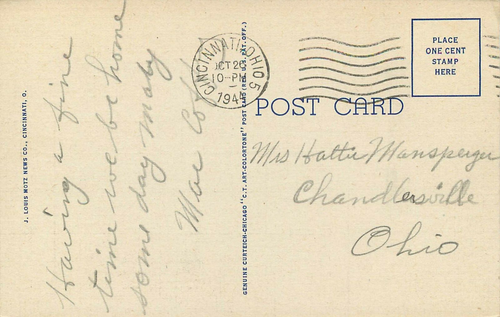 Postal de lino del Hospital General de Ohio Cincinnati 1944 - Imagen 2 de 2