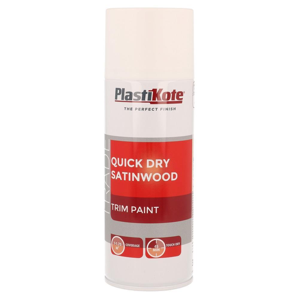 Plastikote Trade Quick Dry Trim Spray Satinwood White 400Ml. - White - Image 2