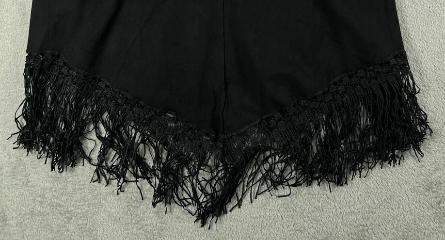 Chaleco boho UMGEE negro imitación gamuza ribete de encaje pequeño para mujer chalecos festival boho tops Foto 3 de 4