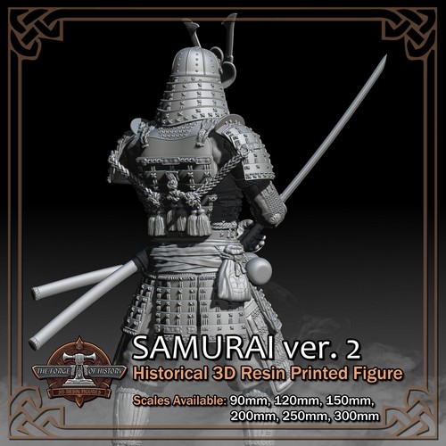 Feudal Japan Samurai 2 - 3D Resin Printed Figure Model Kit - Scale 90mm to 300mm - Picture 8 of 16
