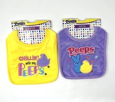 PEEPS BABY BIB EASTER -SET OF 2 -BUNNY CHICK YELLOW-PURPLE NEW