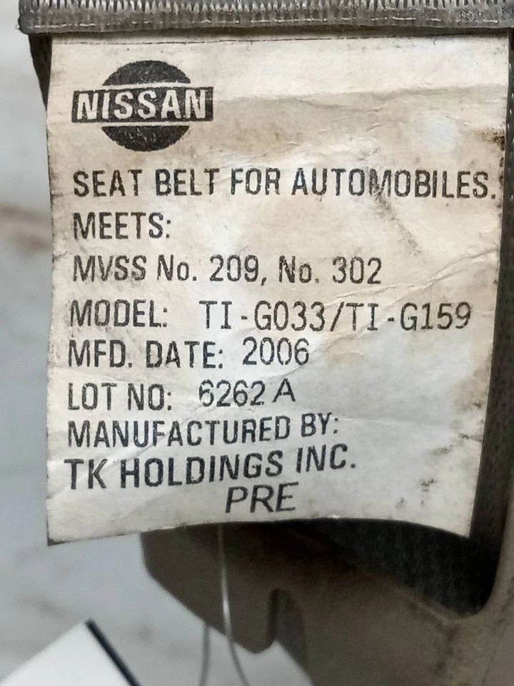 Used Front Left Seat Belt Front fits: 2007 Nissan Quest bucket driver retractor Foto 4 de 4