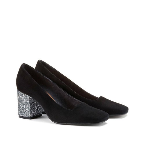 JONAK Dexubo Black Real Suede Sequin Heels UK 5 EU 38 Block Court Shoe RRP £110 - Picture 4 of 4