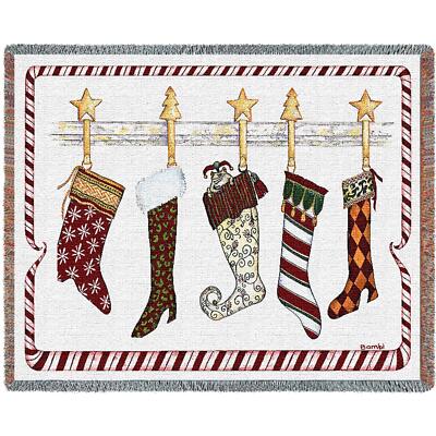And the Stockings Were Hung American Made Holiday Woven Tapestry Throw Blanket