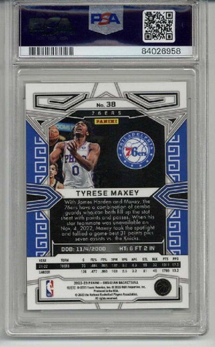 2022 PANINI OBSIDIAN ELECTRIC ETCH WHITE PULSAR #38 TYRESE MAXEY PSA 10 POP 1 - Picture 2 of 2