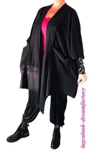 Lagenlook megaweiter Zipfel-Mantel-Cardigan FLEECE SCHWARZ 46 48 50 52 54 56 58 - Bild 2 von 10