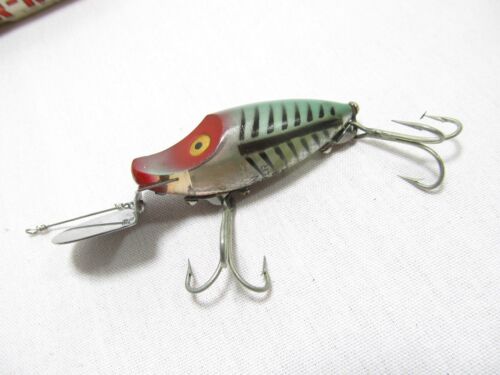 Esca vintage Heddon River Runt Go-Deeper, D9010-XRG riva verde, scatola e catalogo - Foto 3 di 16