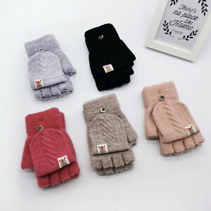 Toddler Baby Winter Warm Knit Convertible Flip Top Fingerless Mittens Gloves UK