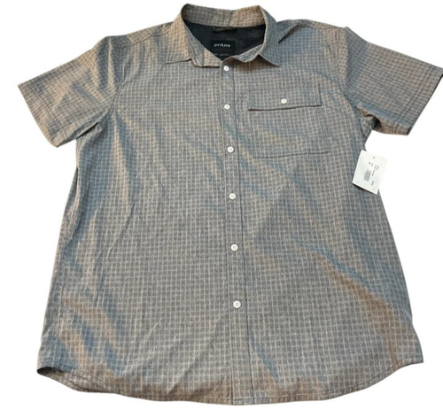 Prana mens shirt Short Sleeve Medium Button Down Slim Fit Grey