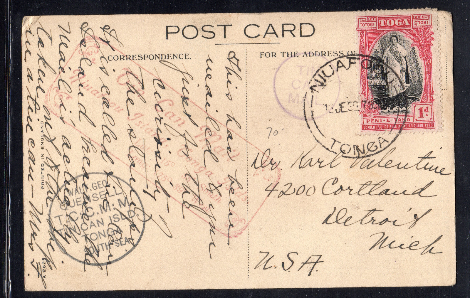 1934 Tonga Tin Can Mail Postcard Cunard White Star Shoesmith Detroit eBay