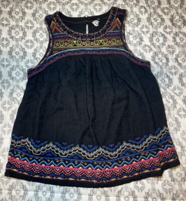 Akemi + Kin Blouse Beaded Sleeveless Embroidered Boho Black Size 4P Baby Doll
