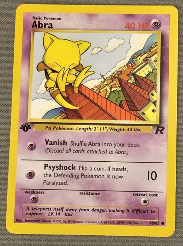 NM - Abra - 49/82 - 1st Edition - Team Rocket - Pokemon Card