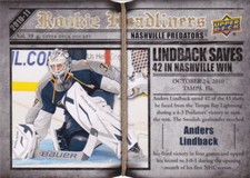 10/11 UD..ANDERS LINDBACK..ROOKIE HEADLINERS..# RH-5..PREDATORS..COMBINED SHIP