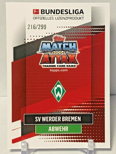 2020-21 Topps Chrome Match Attax Bundesliga Marco Friedl Purple #216/299 SP - Picture 2 of 2