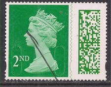 GB 2022 QE2 2nd Green Barcoded Machin SG V4502 MEIL Used ( A476 )
