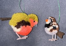 Steiff Bird 2 Wool Pom Pom Birds Mama Chick Robin No Tags