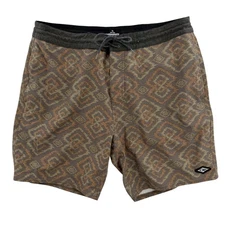 Rip Curl Laydays Boardshorts Mens 34 Brown Green Pattern Swim Drawstring Pocket