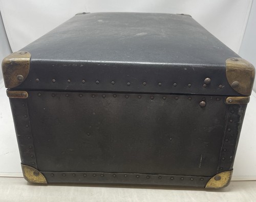 Antique Leather Black Hard Shell Suitcase Luggage Brass 19x13x8 - Picture 4 of 15