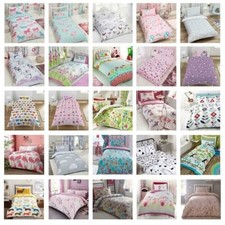KIDS GIRLS SINGLE DUVET COVER SET BEDDING UNICORN STARS FLAMINGO EMOJI RAINBOW